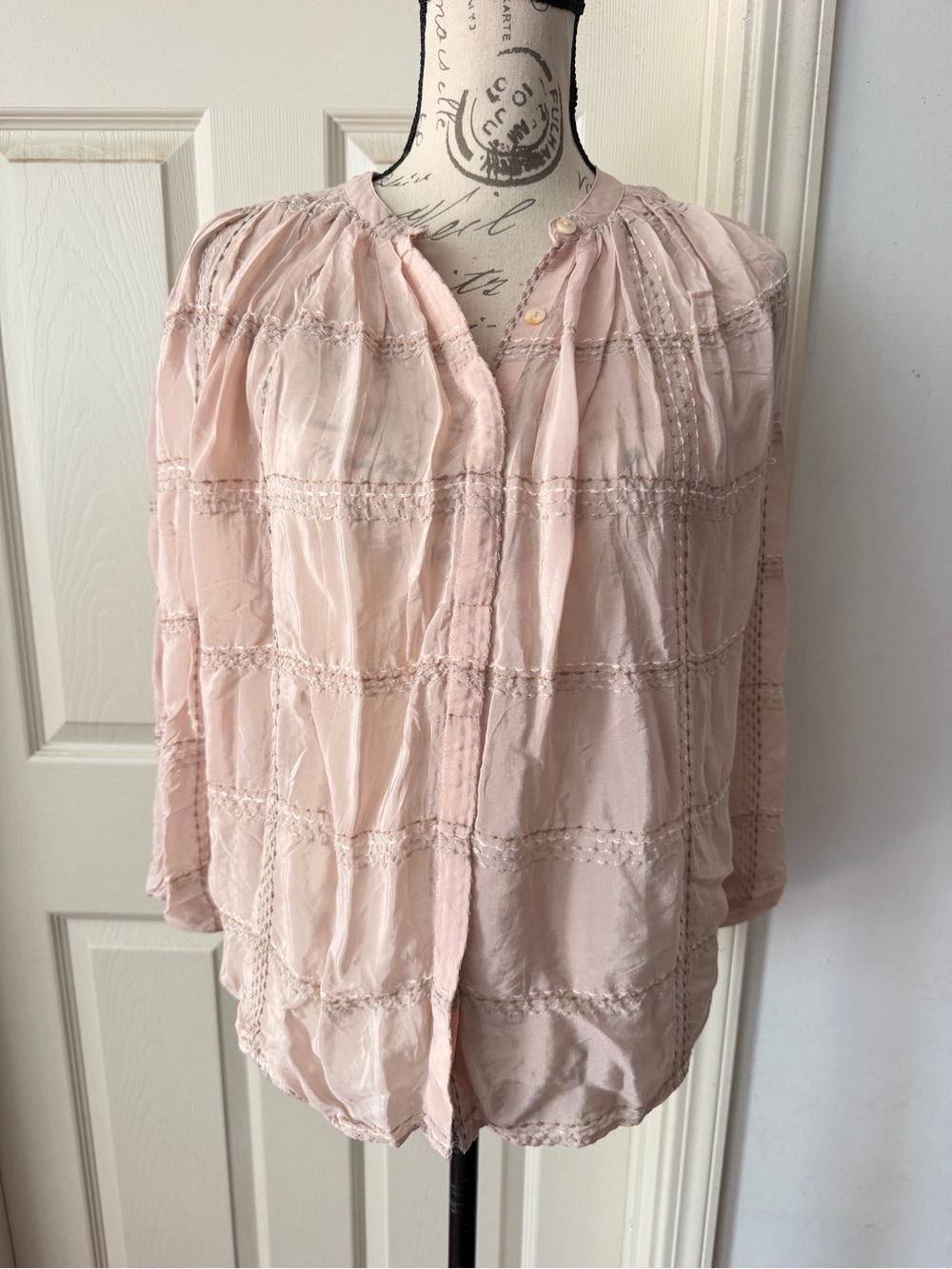 Anthropologie Pale Pink Button-Front Peasant Blouse